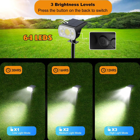 10 Pack Dope Solar Spotlight Outdoor Lights With 64 LEDs 1000 Lumens 3 Lighting Modes IP66 Weatherproof Adjustable Head From 0 To 120 Degrees Solar Powered Garden Pathway And Wall Landscape Light In One Set