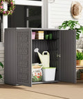 Beefy Outdoor Storage Cabinet With Doors And Shelf Grey Weatherproof HDPE Resin Box For Patio Garden Balcony 34 by 15 by 36 Inches