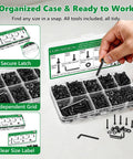 M3 Hex Socket Head Cap Screws And Nuts Kit Set With 631 Pieces open with labeled compartments and hand picking screws
