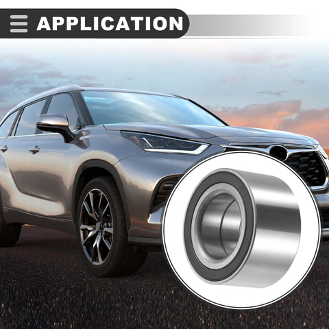Front Wheel Bearing With Sealed Hub For Ford Focus 2012 2018 And Ford C Max 2013 2018 Ford Escape 2013 2019 Transit Connect 2014 2018 Lincoln MKC 2015 2019 Bearing Steel Silver Tone OEM Grade shown in application next to a car.
