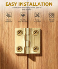 Four Pack Mini Brass Folding Butt Hinges One Inch Retro Style with screws on wood background, easy installation