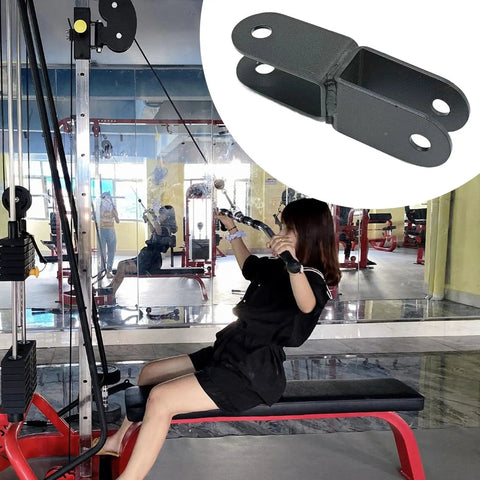 Double Pulley Wheel Bracket For Home Gym Pull Down Attachment Roller Pulley Rack Cross U Shaped DIY Fitness Gear Easy Install Lightweight Metal Frame For Smooth Cable Movements And Strength Training, black metal, close-up