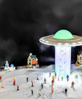 UFO Abduction LED Lamp With Tiny People Figures, Rad Sci Fi Desk Light For Teens, glowing tractor beam over miniature scene