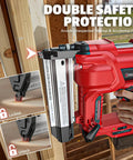 Heavy Duty Cordless Brad Nailer And Staple Gun Combo Made To Fit Milwaukee 18v Tools with double safety protection in use.