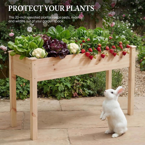 Raised Garden Bed With Legs 34x18x30 Inch Planter Box Outdoor With Liner For Herbs, Flowers, Veggies Elevated Wooden Garden Bed