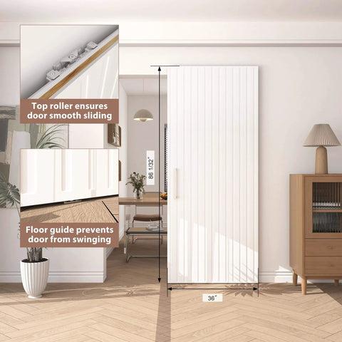 Concealed Sliding Barn Door Kit 36 By 86 Inches With Soft Close Hardware White Hidden Door For 28 To 32 Inch Openings