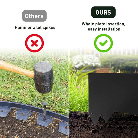 Comparison of installation methods for Heavy Duty Metal Landscape Edging Kit With Stakes 19 Feet Total 46 By 10 Inch Galvanized Steel Lawn Border Black No Dig Easy Install For Lawn Yard Flower Beds Flexible For Curves Weather Resistant And Durable.