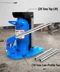 Beefy 20 Ton Hydraulic Toe Jack With Low Profile Alloy Steel Manual Lifting Jack Safety Overload Valve Heavy Duty Vehicle