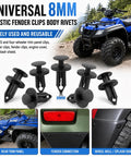 Rock Solid Hella Tough 100PCS UTV ATV Fender Clips Push Pin Body Fastener Rivets Universal 8MM Heavy Duty Nylon clips for fenders and panels.