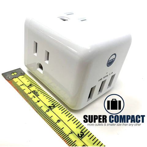 Cruise Approved Non Surge Power Strip With Six Outlets And Three USB Ports And Three AC Sockets, shown with ruler