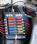 12 Way Blade Fuse Box Holder With LED Indicator And Protective Cover installed in vehicle engine bay