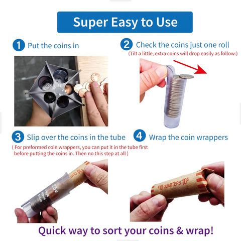 Steps to use Ultimate 5 In 1 Coin Counter And Sorter Tube For US Coins From Pennies To Dollars No More Separate Tubes This All In...