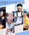 Collage of people wearing 50 Pack Safety Glasses Clear Polycarbonate Protective Eyewear With UV Block in various jobs.