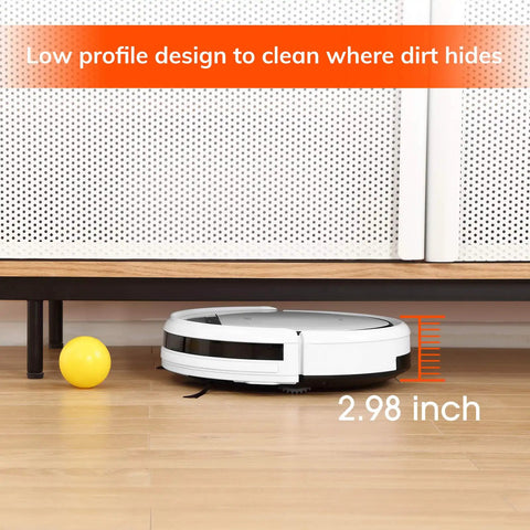 V3s Pro Robot Vacuum Cleaner with Tangle-Free Pet Hair Suction in a slim low-profile design cleaning under furniture