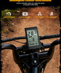 Display panel on Beast Level Fat Tire Electric Bike For Adults With 1500W Peak Motor showing speed and settings on handlebars.