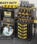Heavy Duty 6 Tier Power Tool Organizer Cart With Built In Charging Station, Rolling Garage Tool Cart With 6 Wheels, 8 Hooks, Adjustable Shelves, Holds 700 Lbs Capacity