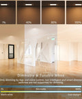 6 Inch LED Smart Recessed Pot Light Square Quad Pack With WiFi App And Voice Control showing dimmable tunable white options