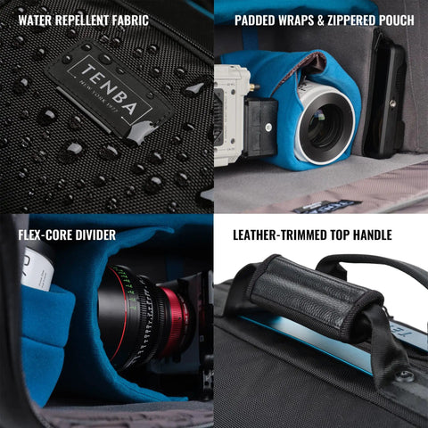 Cineluxe V2 Backpack 24 For Pro Cinema Gear fits large camcorders and cameras, features water-repellent fabric and padded compartments.