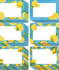 Lemon Themed Classroom Name Tags Set Of 48 Self Adhesive Desk Nameplates with large writing area, 6 patterns and vibrant lemons