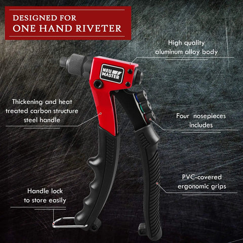 Heavy Duty Rivet Gun Kit With 4 Tool Free Interchangeable Heads And Carrying Case Includes 200 Rivets One Hand Pop Riveter
