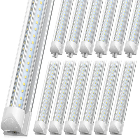 8 Foot LED Shop Light 100W 15000 Lumens 6500K Daylight White 12 Pack Linkable V Shape Tube Light for Garage Warehouse Basement Plug and Play Ultra Bright Energy Saving Commercial Lighting ETL