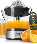 Lebenlang Electric Orange Juicer With Two Cones BPA-Free High Yield Citrus Squeezer Press For Lemons Limes 24Oz with fresh juice.