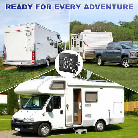 Heavy Duty Aluminum RV Bumper End Caps 2 Pack With Vent Holes And Protective Mesh for trailers, campers, and motorhomes.
