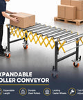 Huge 1000 Lb Capacity Adjustable Conveyor Roller with Wheels, expandable and mobile, featuring durable stainless steel rollers.