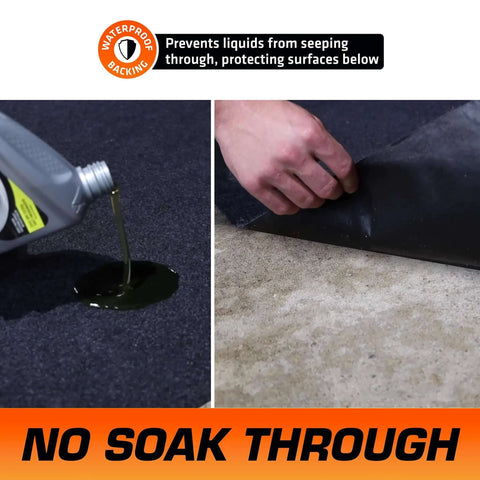 Oil Spill Mat For Garage Floor Protection showing absorbent layer trapping oil with waterproof backing