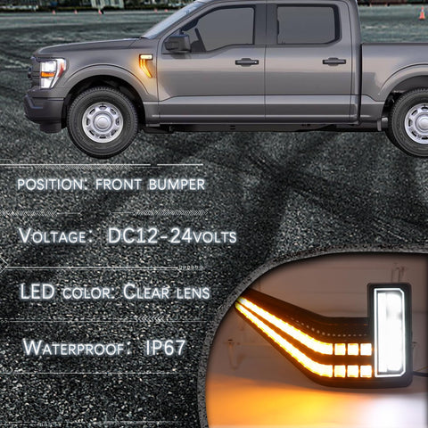 Amber LED Fender Side Marker Lights Kit For Ford F150 2021 2022 2023 2024 2025 Pickup Truck Front Fender Lamps With Sequential Turn Signal