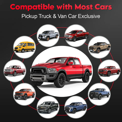 Truck Windshield Sun Cover 600D Heavy Duty Sun Shade for Pickups fits various pickup and van models shown in image.