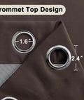 Close-up of grommet top design for 70 Inch Wide By 84 Inch Long Blackout Curtain Panels With Tiebacks, brown with rust-proof grommets.