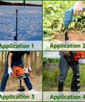 Four applications of the Beefy Heavy Duty Garden Auger Drill Bit 6 By 31.5 Inches Spiral Earth Auger on different terrains.