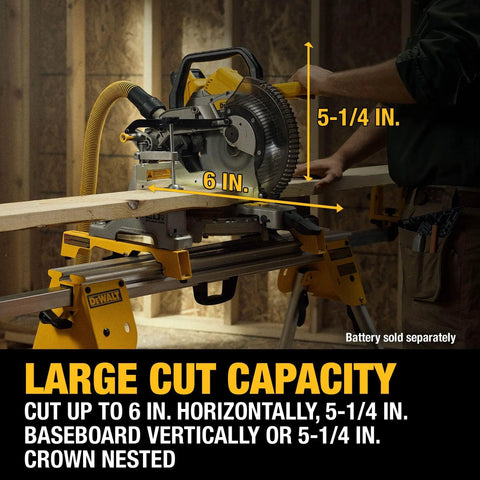 20V Max XR 10 Inch Double Bevel Fixed Miter Saw with Bevel Gear Transmission in use cutting wood in workshop