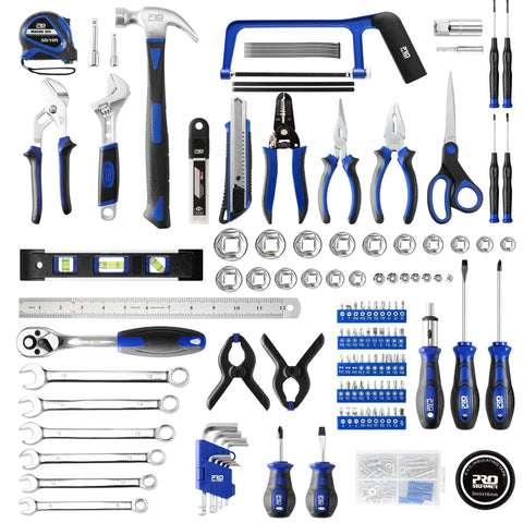 259-Piece General Household Tool Kit Set With Plastic Storage Toolbox, Portable Complete Repair Tool Box For Home And Car, Durable Chrome Vanadium Hand Tools, Non-Slip Grips, Blue