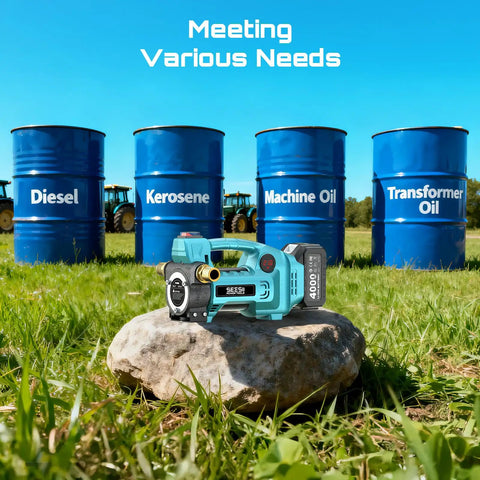 Diesel Transfer Pump Kit Cordless 12 GPM Battery Powered With Auto Stop Nozzle 4Ah Battery Two Hoses And Filter On The Go Fueling For Diesel Kerosene Farm Boat Home, pump with tanks
