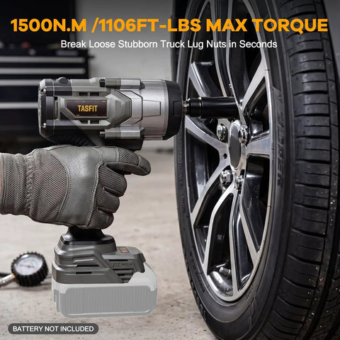 Beefy 1/2 Inch Impact Wrench Tool-Only 1106 Ft-Lbs Torque Compatible With 20V Batteries No Battery Or Charger Included Heavy Duty Performance For Pros And DIY Weekend Warriors, shown on wheel lug nut