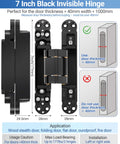 Heavy Duty Concealed Door Hinges 7 Inch Black Set Of 2 Hidden Hinges For Doors With 3 Way Adjustable And 180 Degree Swing Upgraded Copper Support 177 Lbs Load Bearing Durable Concealed Hardware For A Sleek Frameless Look