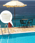 Two Pack Pool Umbrella Stabilizer Sleeves, Threaded Adapter For Outdoor Patio Poles, 1 3/4 Inch Insert, White next to poolside scene