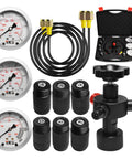All In One Hydraulic Nitrogen Accumulator Charging Kit With Seven Couplings, Three Gauges 1500 PSI 3600 PSI 6000 PSI, And Two Gas Hoses