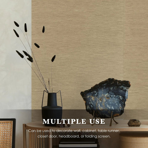 Natural Woven Grasscloth Textured Wallpaper Roll For Bedroom And Living Room Decor Faux Grass Cloth Look With Rich Vintage Cream Finish 23 W X 96 L Non Pasted Paper Easy DIY Accent Wall Dope Texture in room setting with decoration