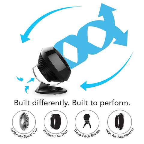 Large Air Circulator Fan With Four Speeds For Whole Room Cooling, 90 Degree Tilt, Chrome Glide Bar, Quiet Operation diagram