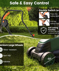 Corded 14 Inch Electric Push Lawn Mower With 3 Position Height Adjustment 9.3 Gallon Grass Collection Box 12 Amp Motor 1500W Power Lightweight Walk Behind Mower Easy To Maneuver For Small To Medium Yards Green, safety handle and large wheels