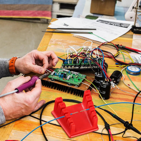 Two Pack Silicone Soldering Stand With Five Slot Magnetic Wire Holder And Soldering Iron Clamp in use, durable ABS build