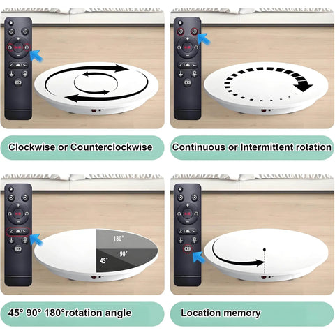 Huge 52cm Motorized Turntable For Product Photography Showcasing With Remote Control, showing rotation options and controls.