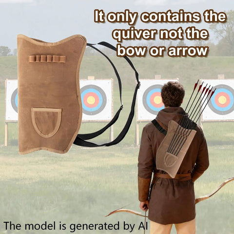 Waxed Canvas Archery Quiver With Slots And Adjustable Shoulder Strap For Outdoor Hiking Hunting And Target Practice on archer's back