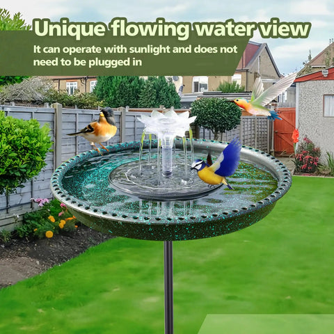 Solar Powered Bird Bath Fountain With Lotus Flower Nozzle And Five Prong Stake Base for outdoor patio garden yard