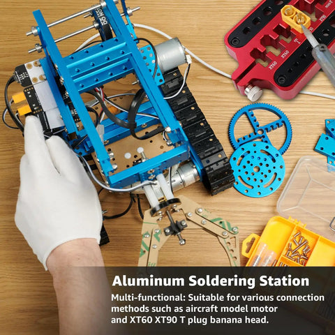Heavy Duty Red Aluminum Soldering Jig And Welding Station Plate For Rc Connectors Xt60 Xt90 Deans And Banana Plugs with tools.