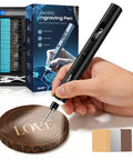 Engraving Pen Kit With LED Light And 31 Bits engraving "LOVE" on wood, includes USB-C cable, beginner friendly craft tool, black.