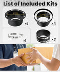 Heavy Duty 4 Inch Magnetic Dust Collection Connector Kit Featuring Rock Solid Neodymium Magnets showing included parts and sizes.